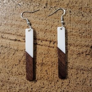 Two-Tone Wooden Earrings in White and Dark Brown